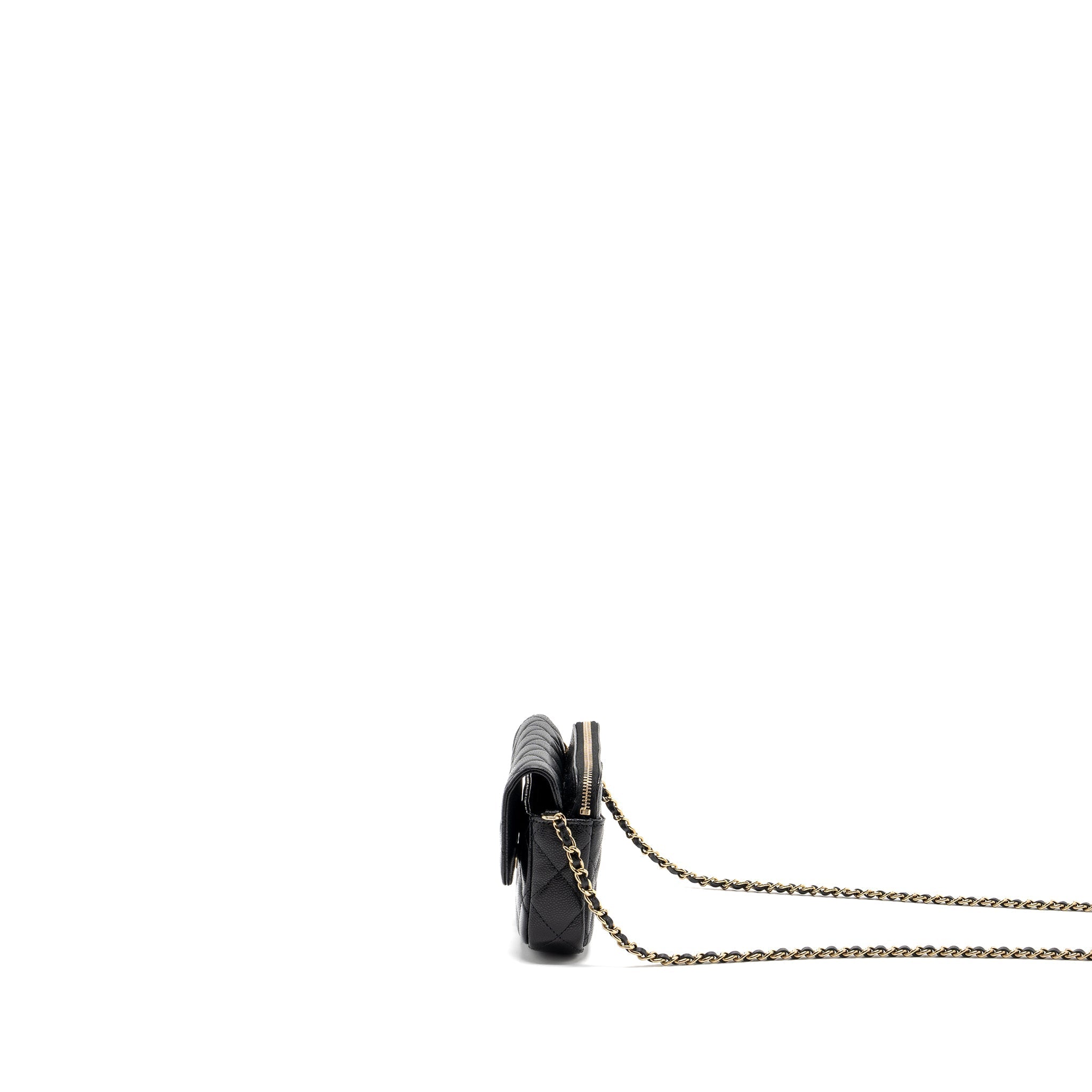 Chanel Double Pocket Wallet On Chain Caviar Black L(Microchip)
