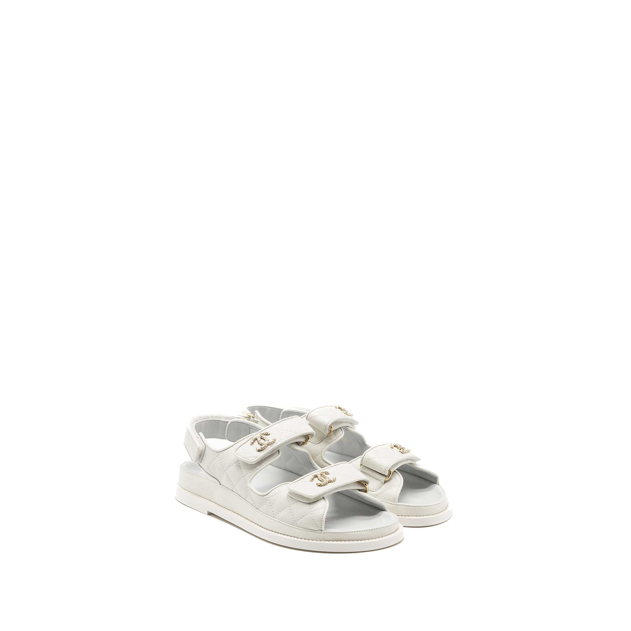 Chanel Size 38 Dad Sandals Caviar White L