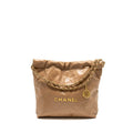 Chanel Small 22 Bag Shiny Calfskin Dark Beige  (microchip)