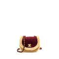 Chanel 22K Mini Messenger Flap Bag Shearling/Tweed Burgundy/Beige  (Microchip)
