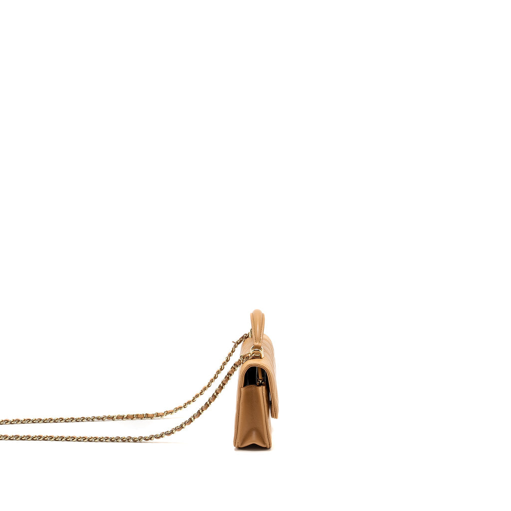 Chanel Top Handle Mini Flap Bag Lambskin Caramel L (Microchip)