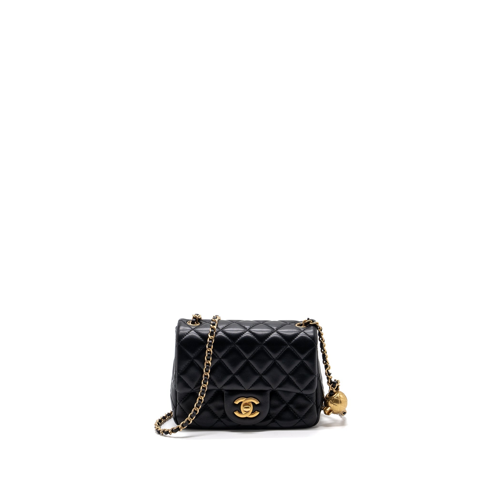 Chanel Pearl Crush Mini Square Flap Bag Lambskin Black (Microchip)