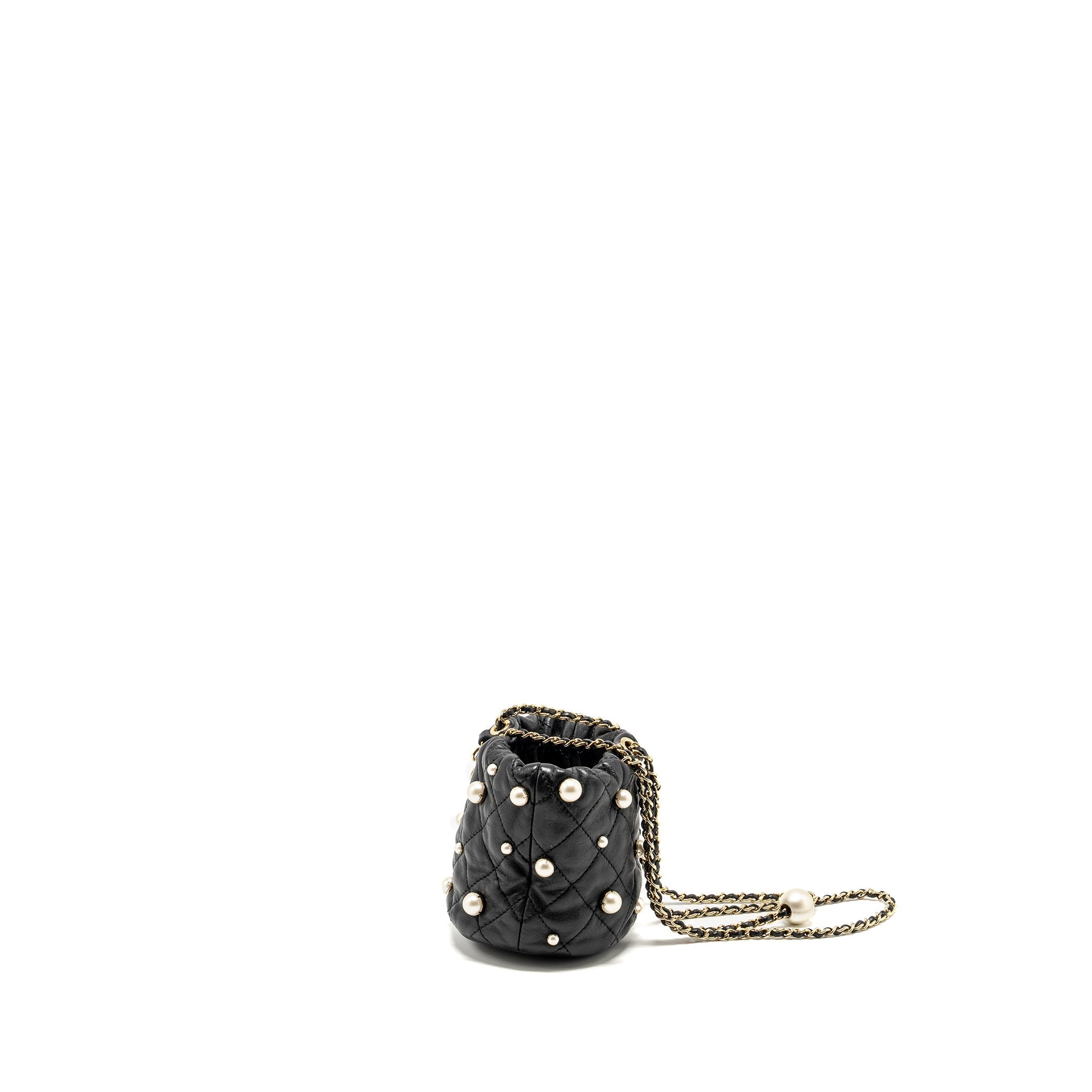 CHANEL 21S Quilted Mini About Pearls Bucket Bag Lambskin Black L