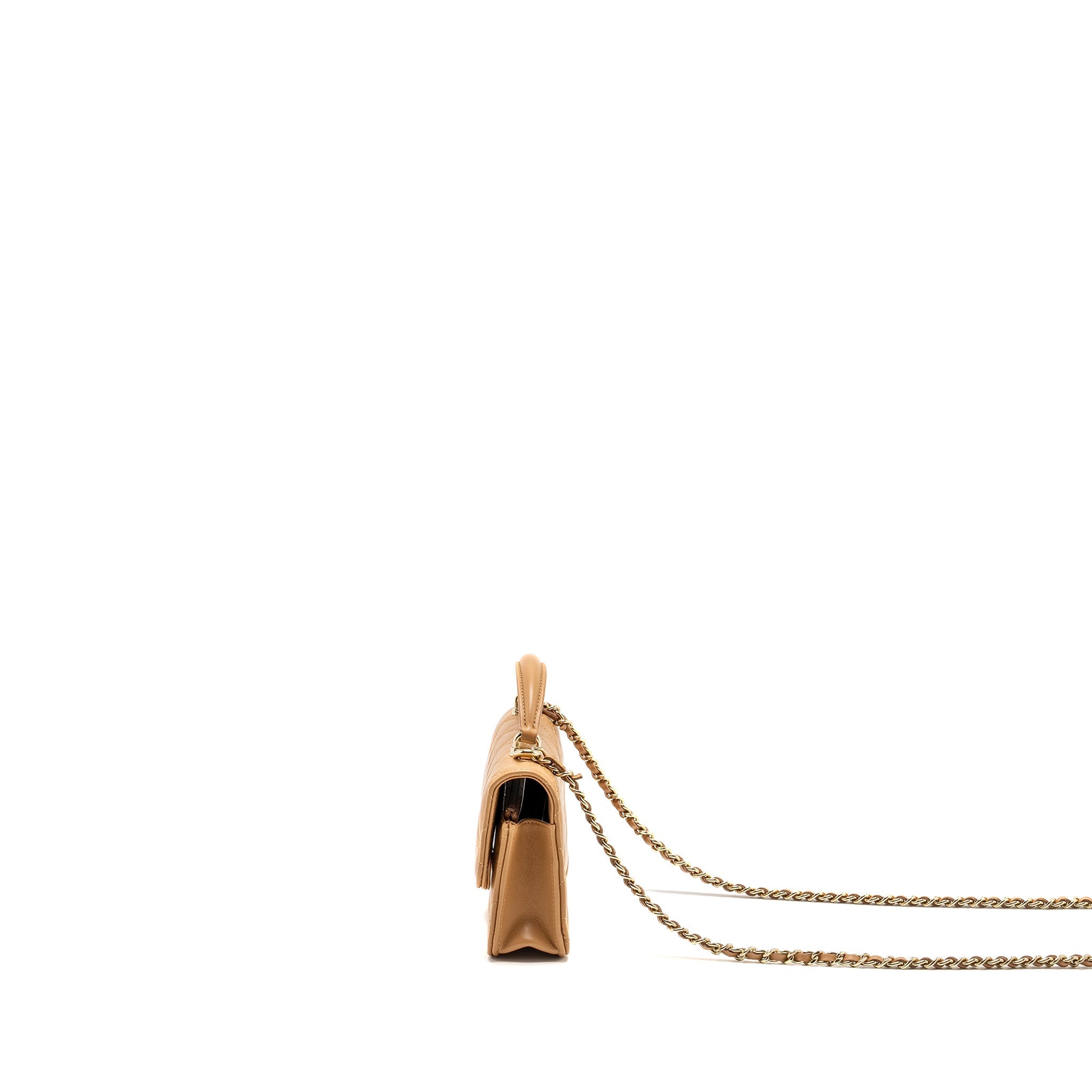 Chanel Top Handle Mini Flap Bag Lambskin Caramel L (Microchip)