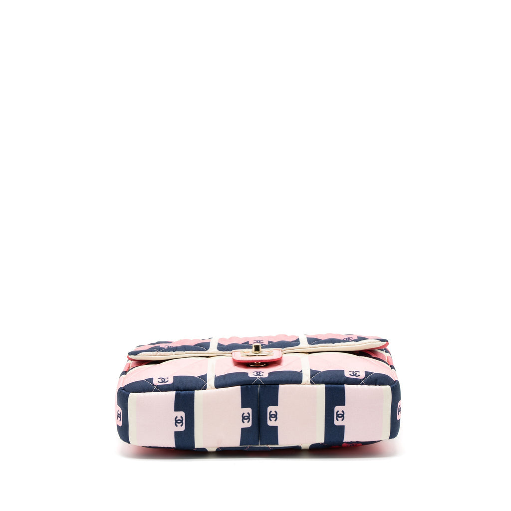 Chanel CC Logo Printed Flap Bag Fabric Multicolour L (Microchip)