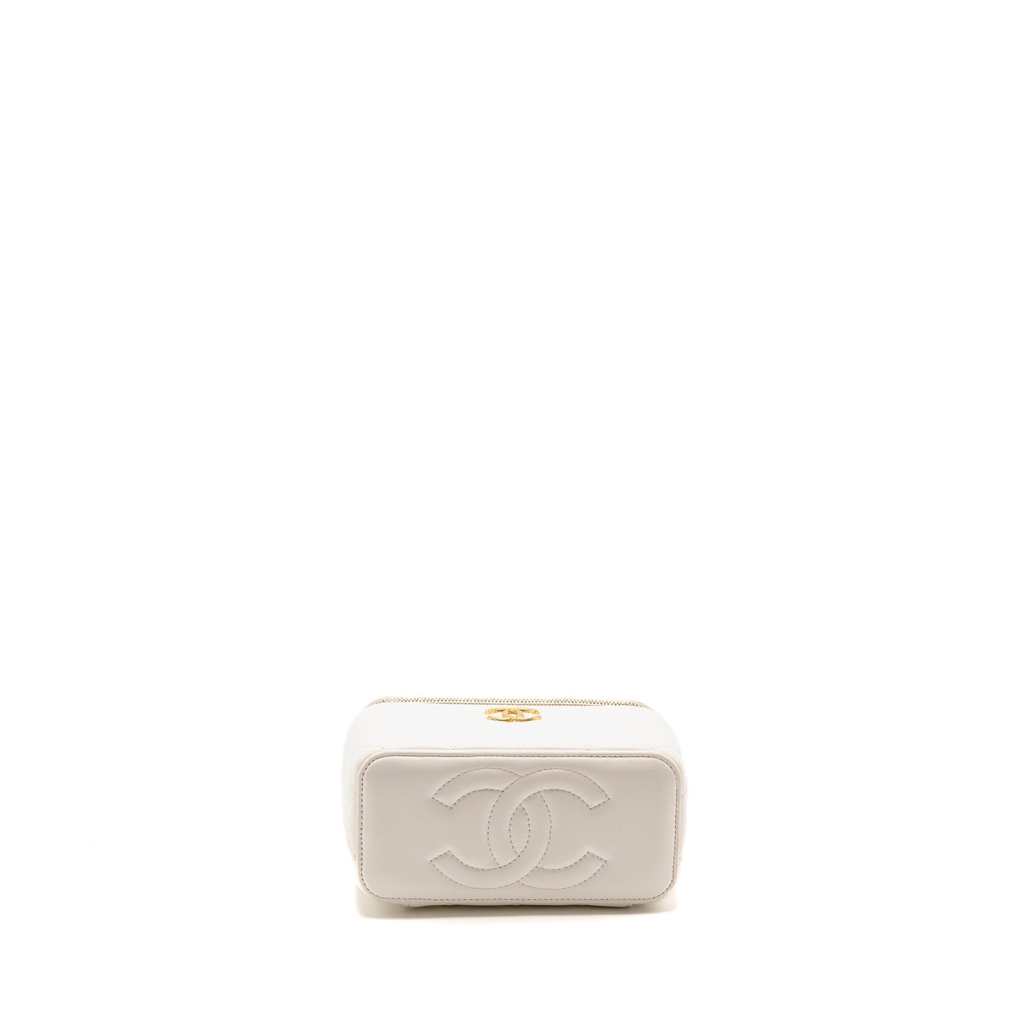 Chanel Gold Pillar Adjustable Chain Long Vanity Lambskin White  (Microchip)