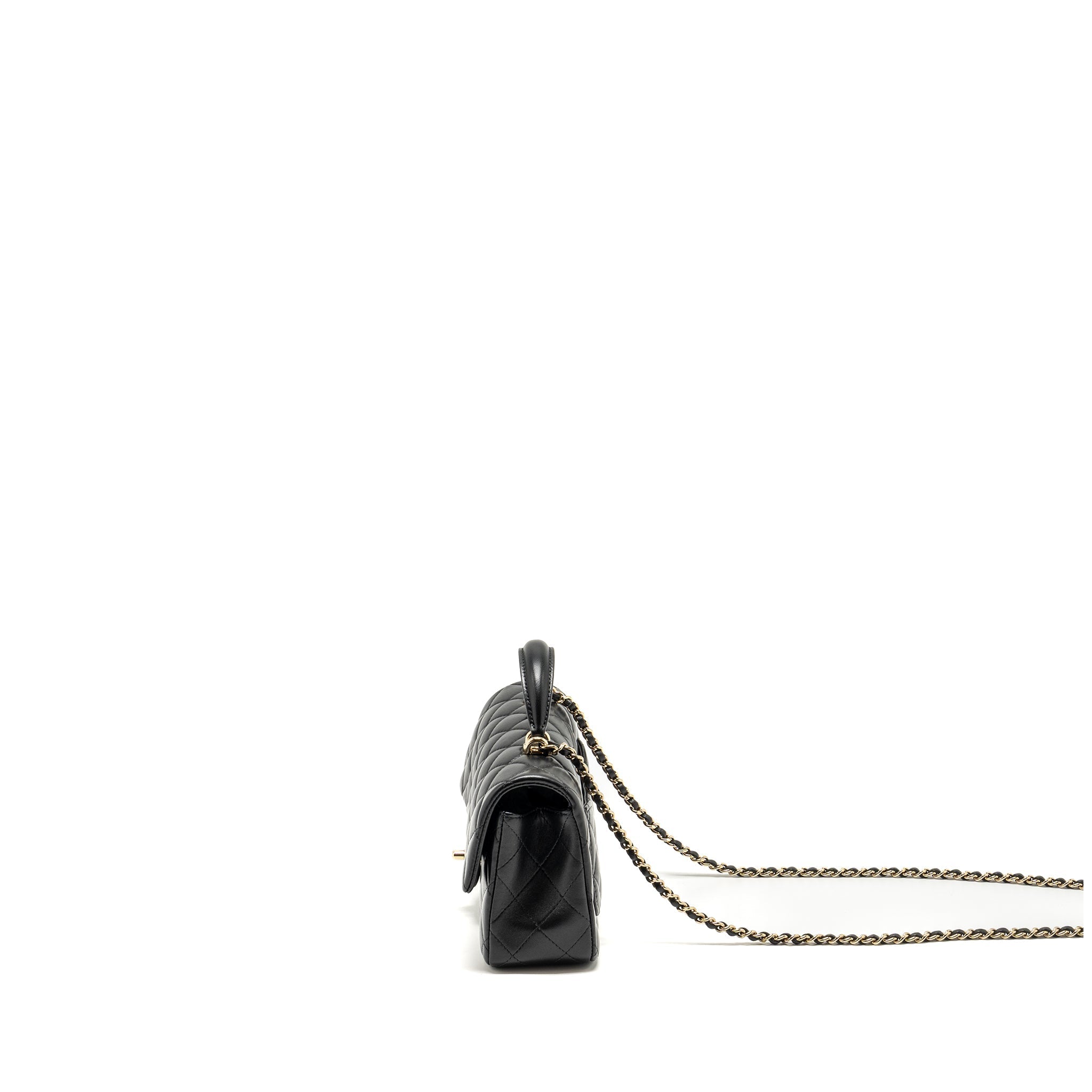 Chanel Top Handle Mini Rectangular Flap bag Lambskin Black L (microchip)