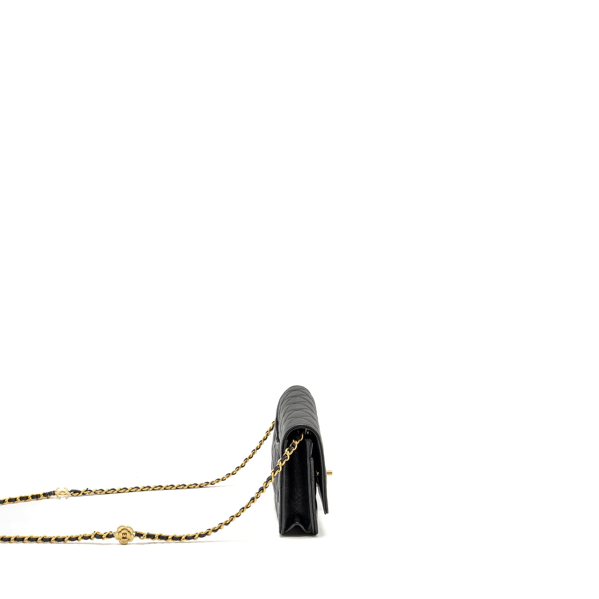 Chanel Camellia Wallet on chain Caviar Black  (Microchip)
