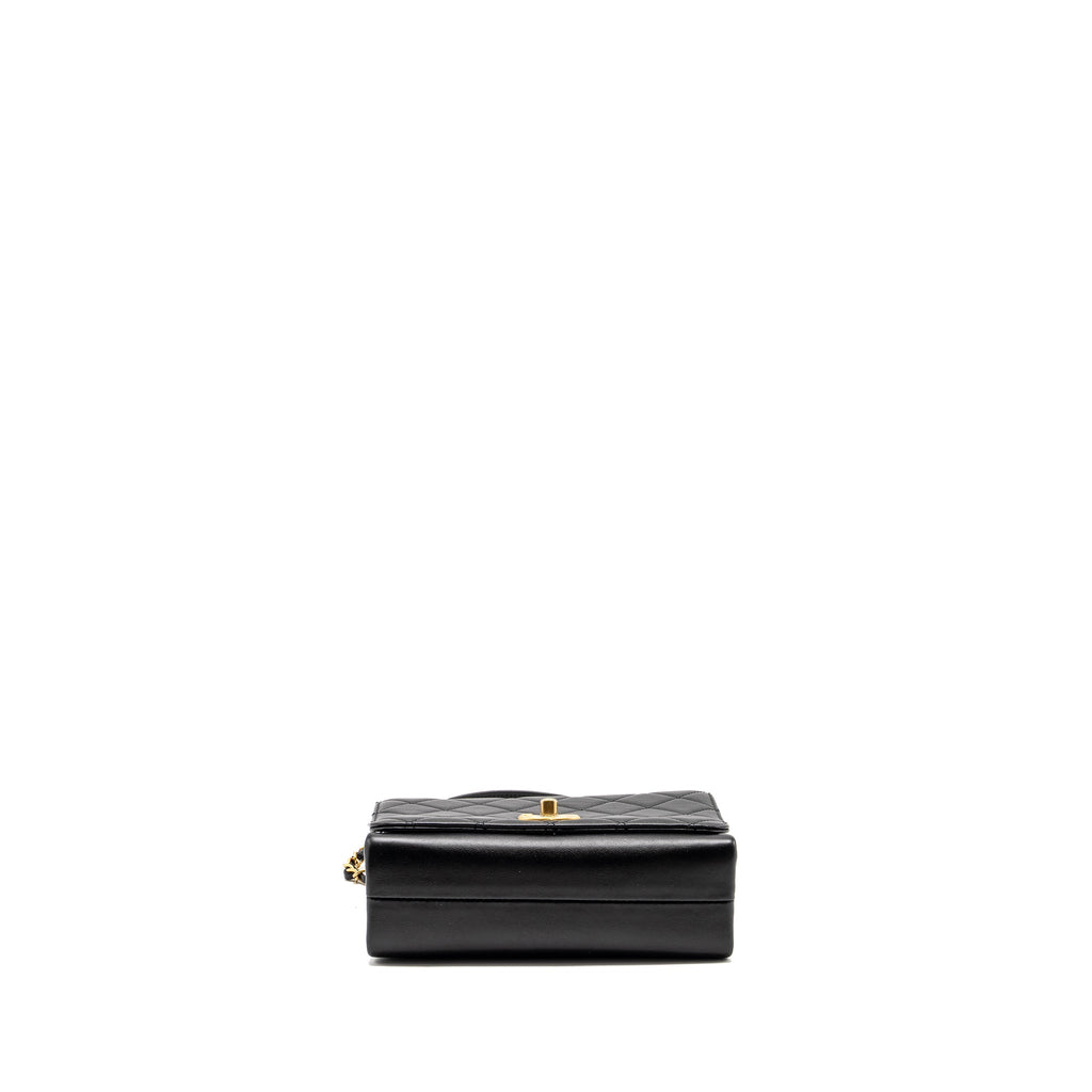 CHANEL Seasonal Flap Bag Giant Chain Handle with Pearl Calfskin Black Brush  (Microchip)