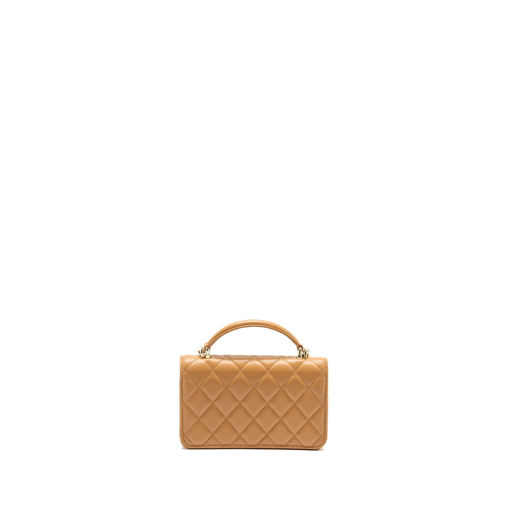 Chanel Top Handle Mini Flap Bag Lambskin Caramel L (Microchip)
