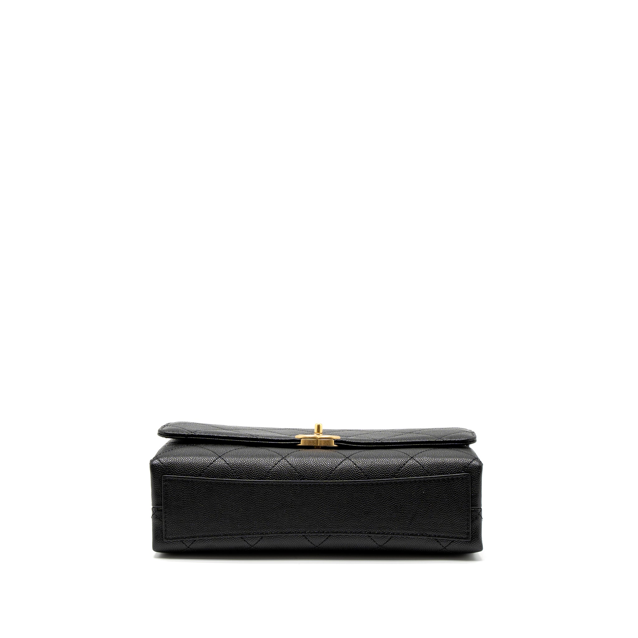 Chanel Flap Bag With Detail Chain Grained Calfskin Black Brushed  (Microchip)