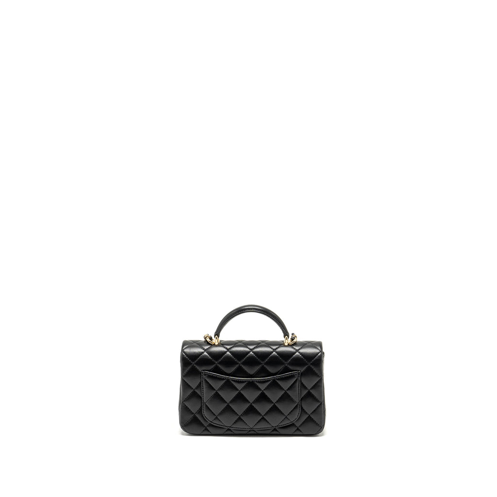 Chanel Top Handle Mini Rectangular Flap bag Lambskin Black L (microchip)