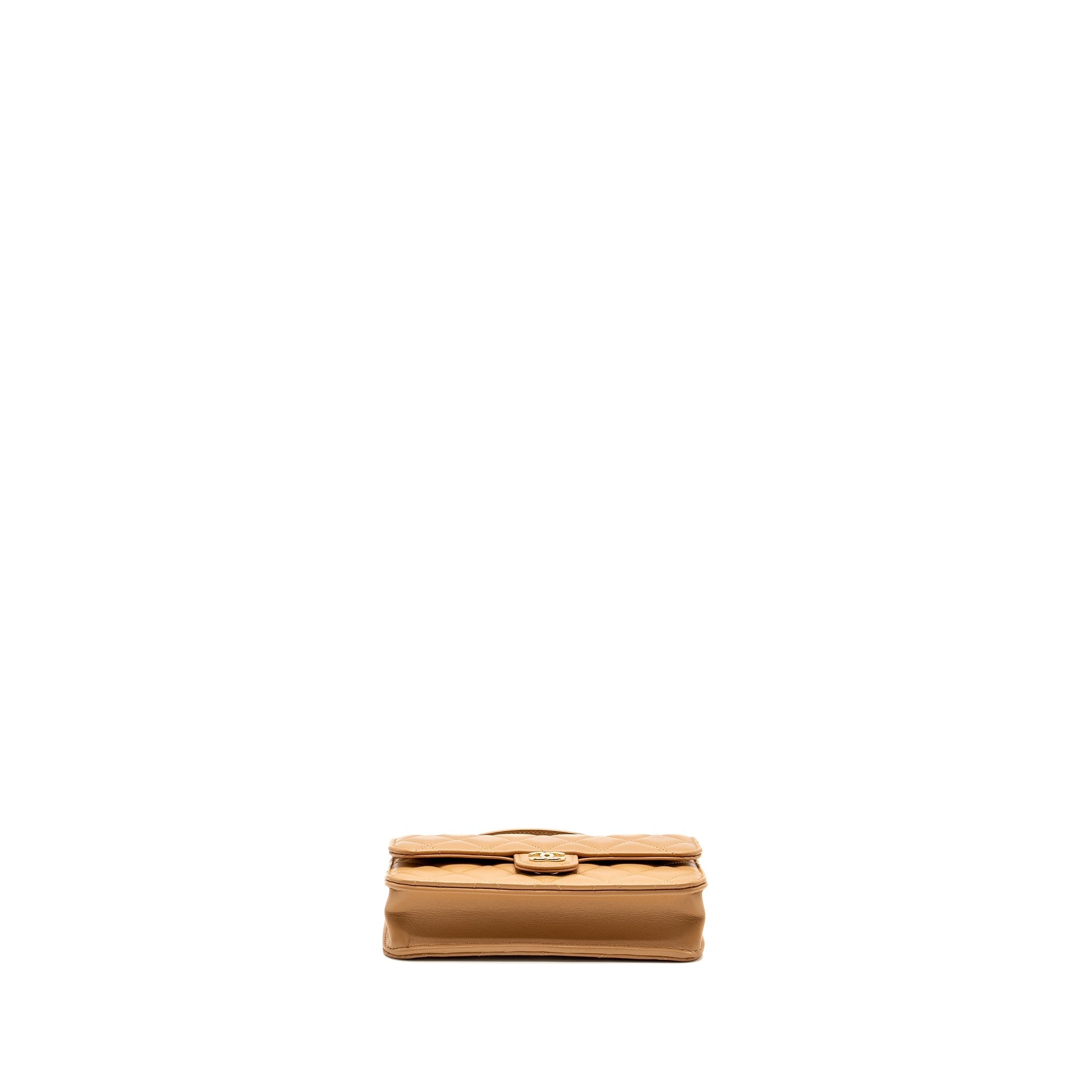 Chanel Top Handle Mini Flap Bag Lambskin Caramel L (Microchip)