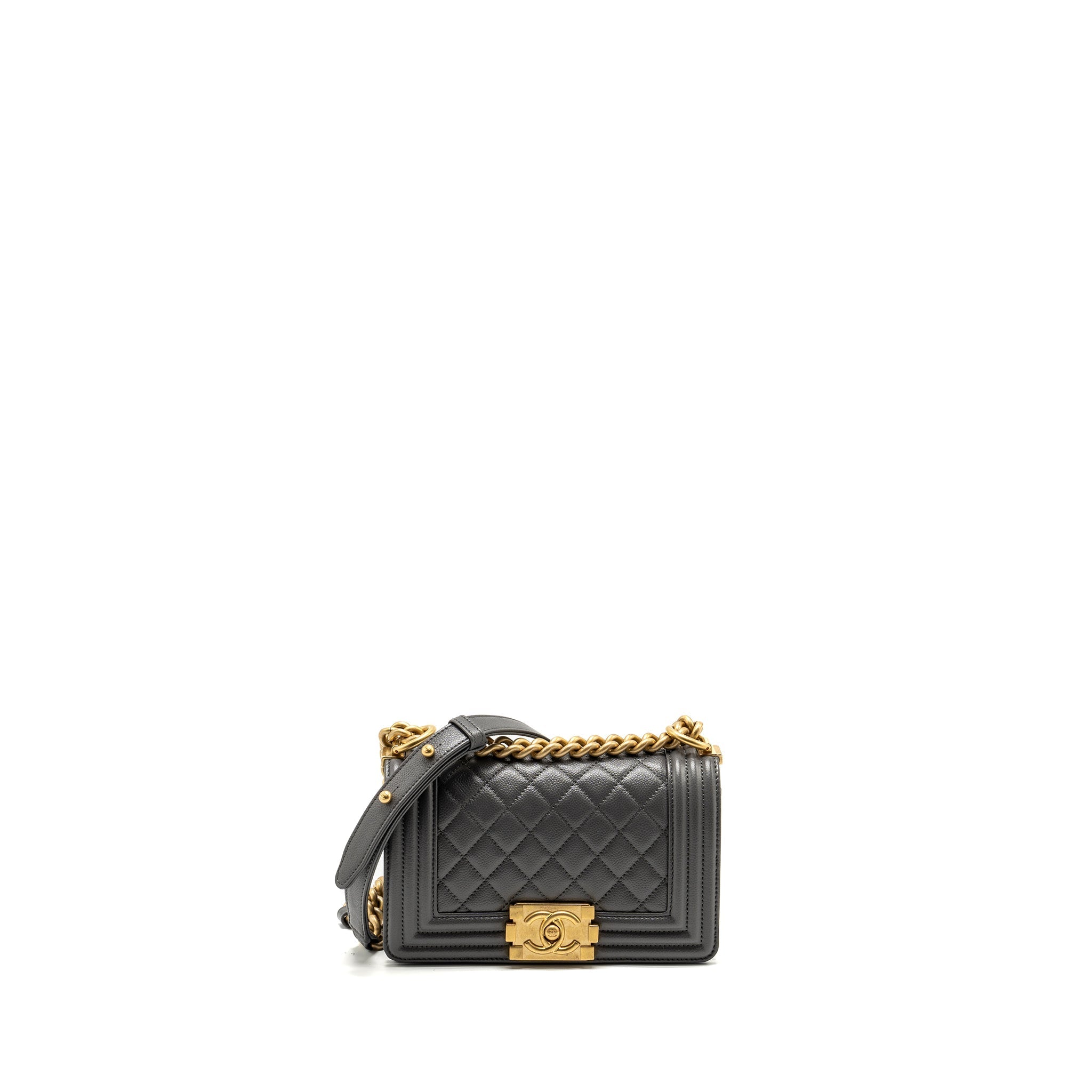 Chanel Small Boy Bag Caviar Dark Grey  (microchip)