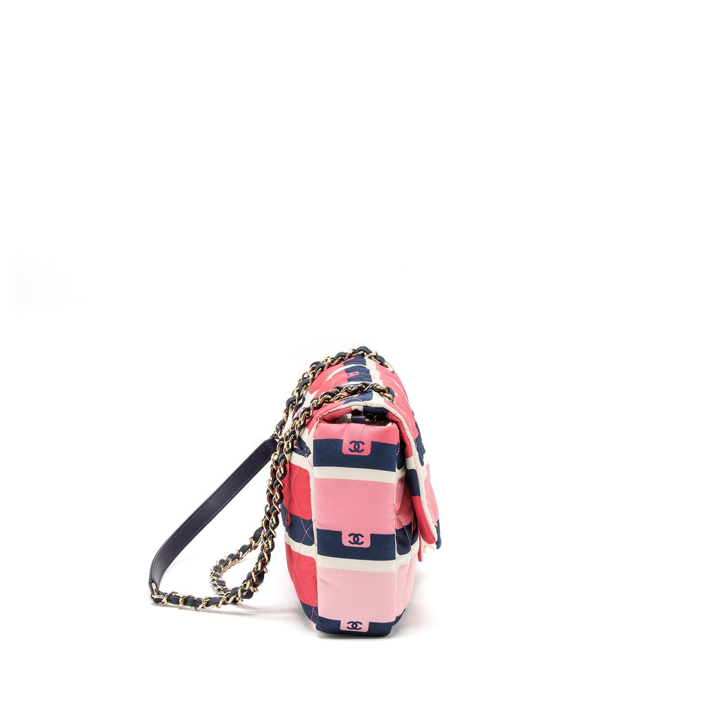 Chanel CC Logo Printed Flap Bag Fabric Multicolour L (Microchip)