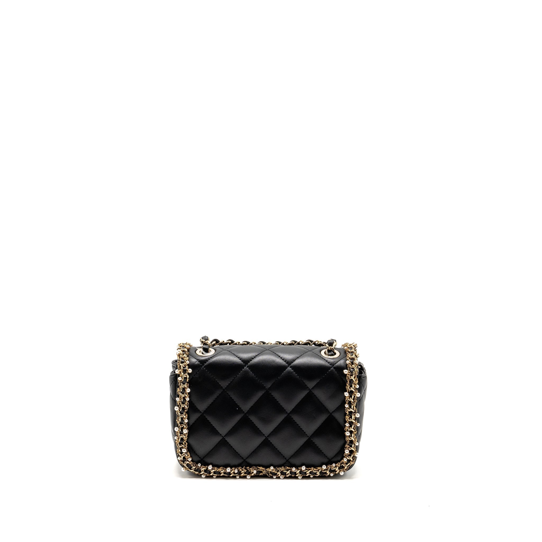 Chanel Pearl Detailed Edge Mini Flap Bag Lambskin Black L (Microchip)