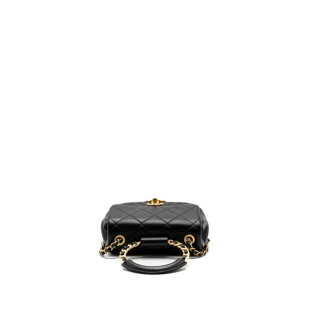 Chanel CIRCULAR HANDLE QUILTED FLAP BAG LAMBSKIN BLACK BRUSHED