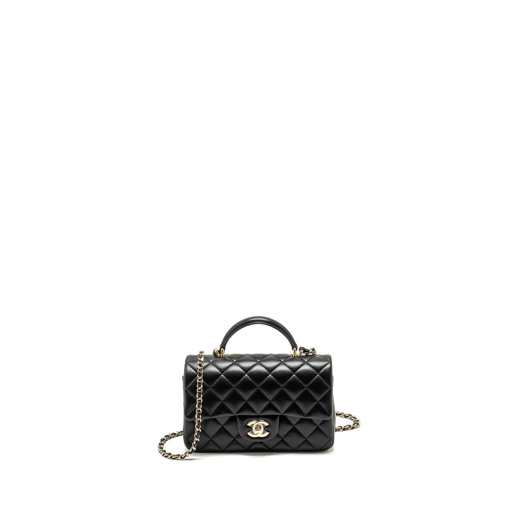 Chanel Top Handle Mini Rectangular Flap bag Lambskin Black L (microchip)