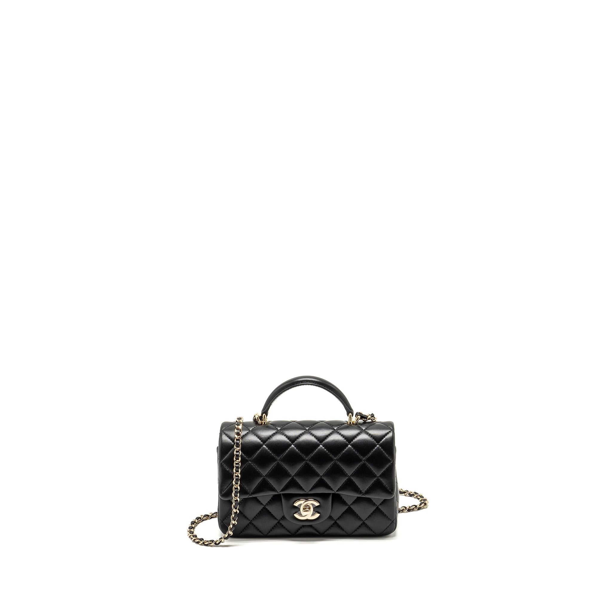 Chanel Top Handle Mini Rectangular Flap bag Lambskin Black L (microchip)