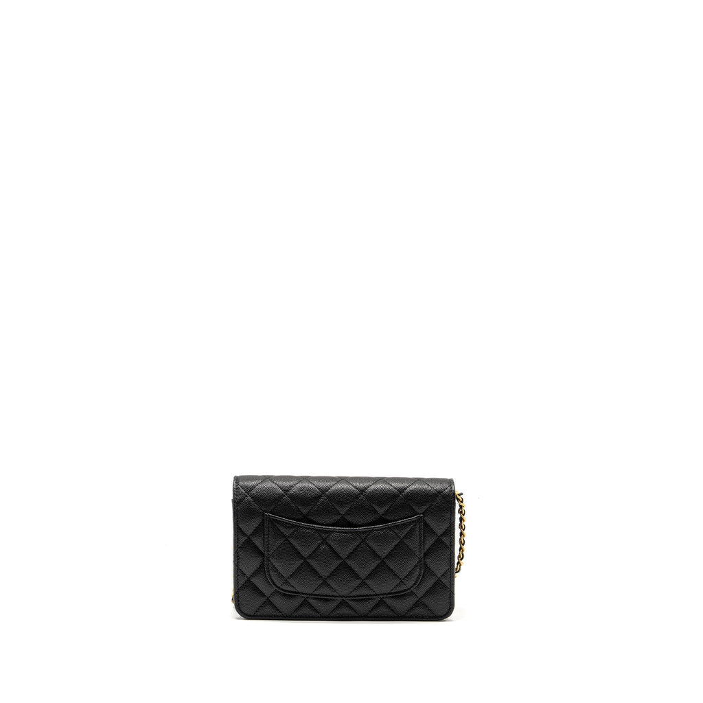 Chanel Camellia Wallet on chain Caviar Black  (Microchip)