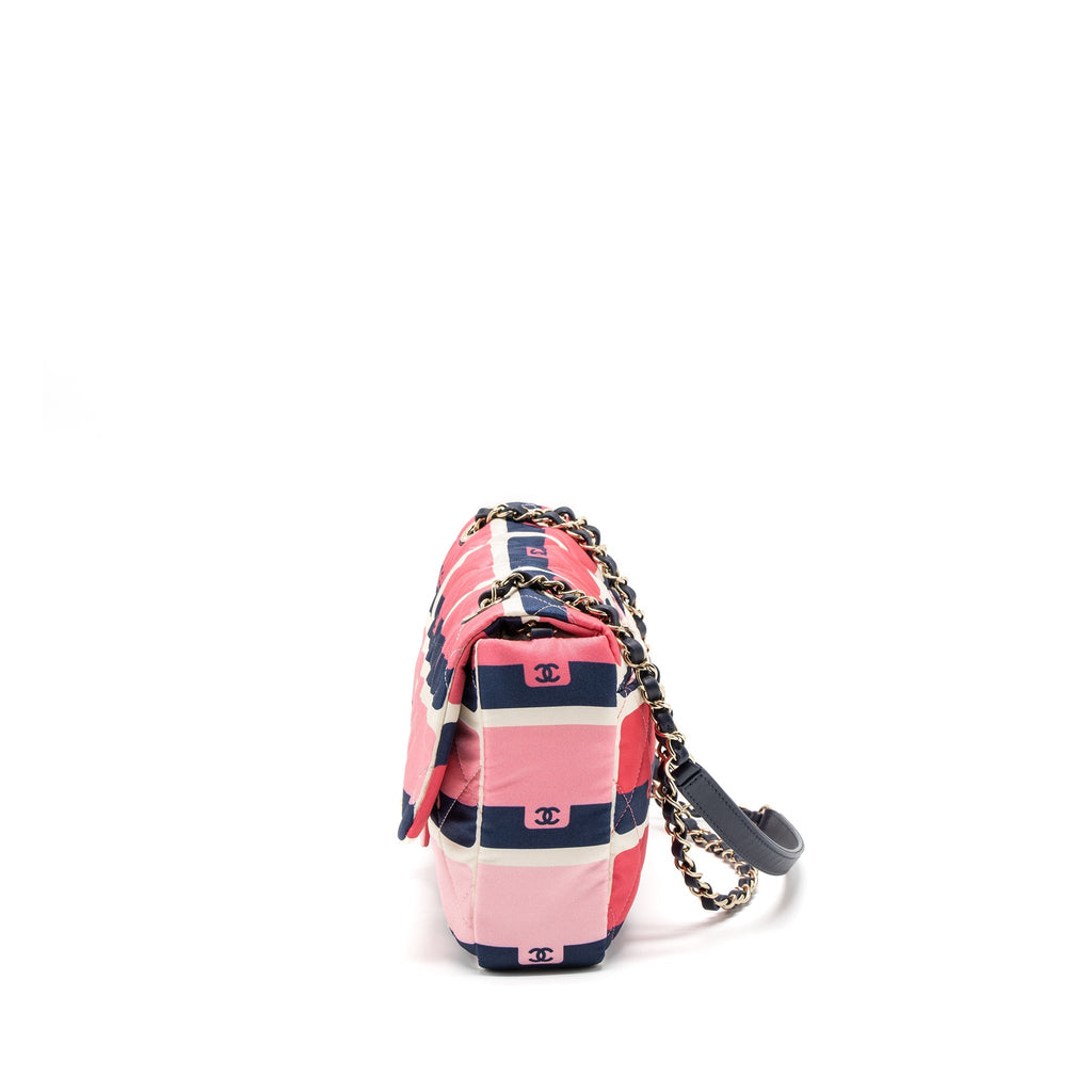 Chanel CC Logo Printed Flap Bag Fabric Multicolour L (Microchip)
