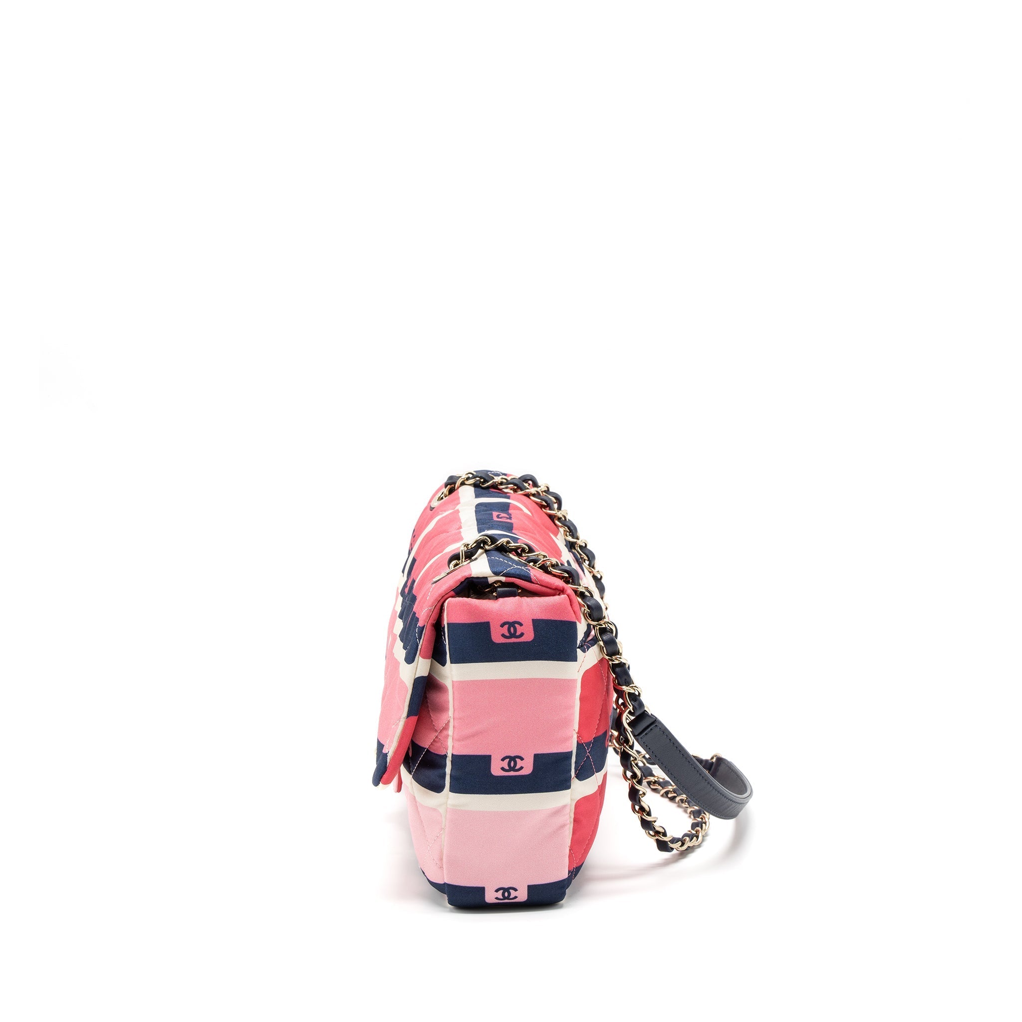 Chanel CC Logo Printed Flap Bag Fabric Multicolour L (Microchip)