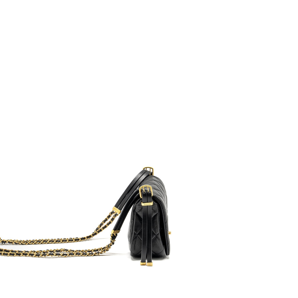 Chanel 23B Detail Chains Quilted Flap Bag Lambskin Black (Microchip)