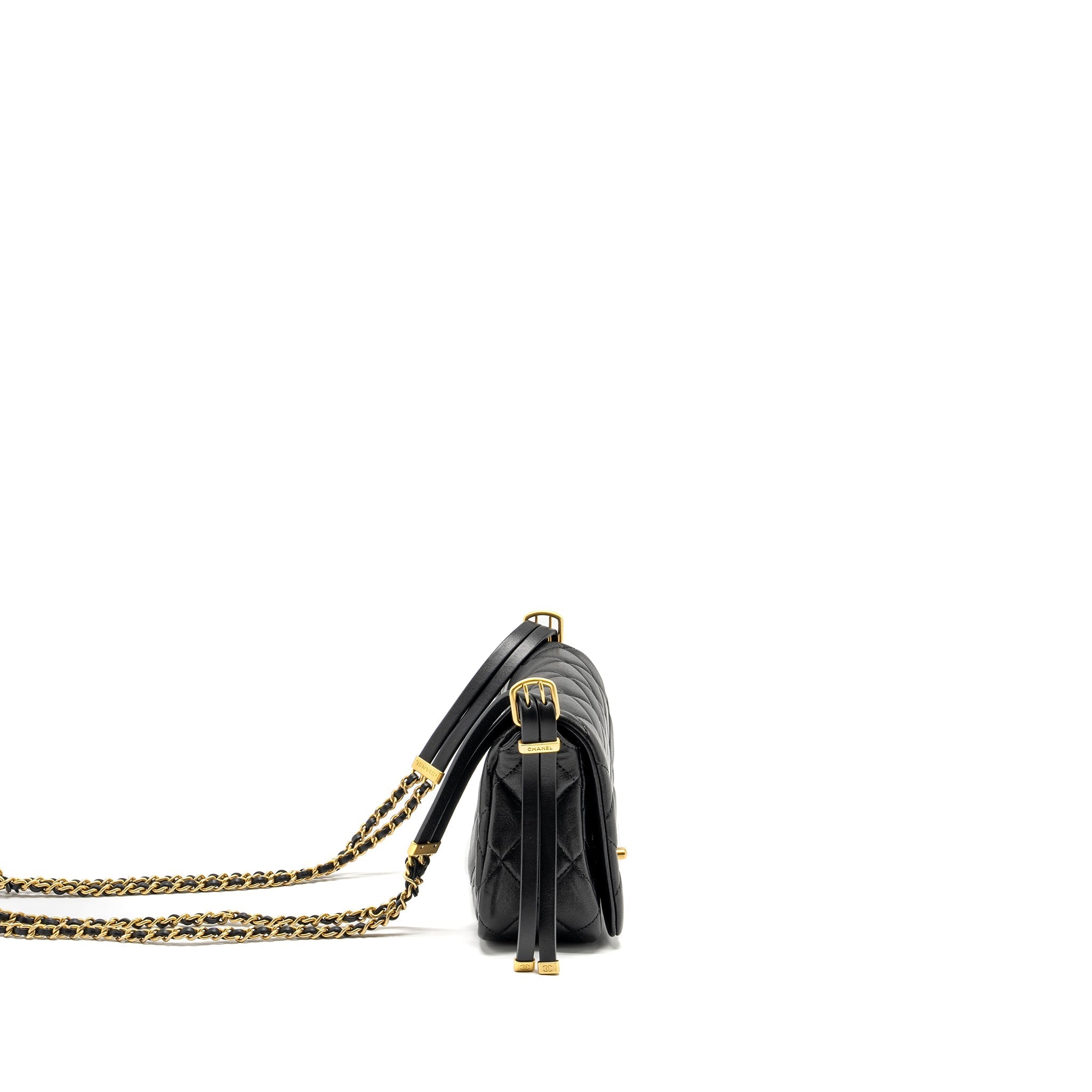 Chanel 23B Detail Chains Quilted Flap Bag Lambskin Black (Microchip)