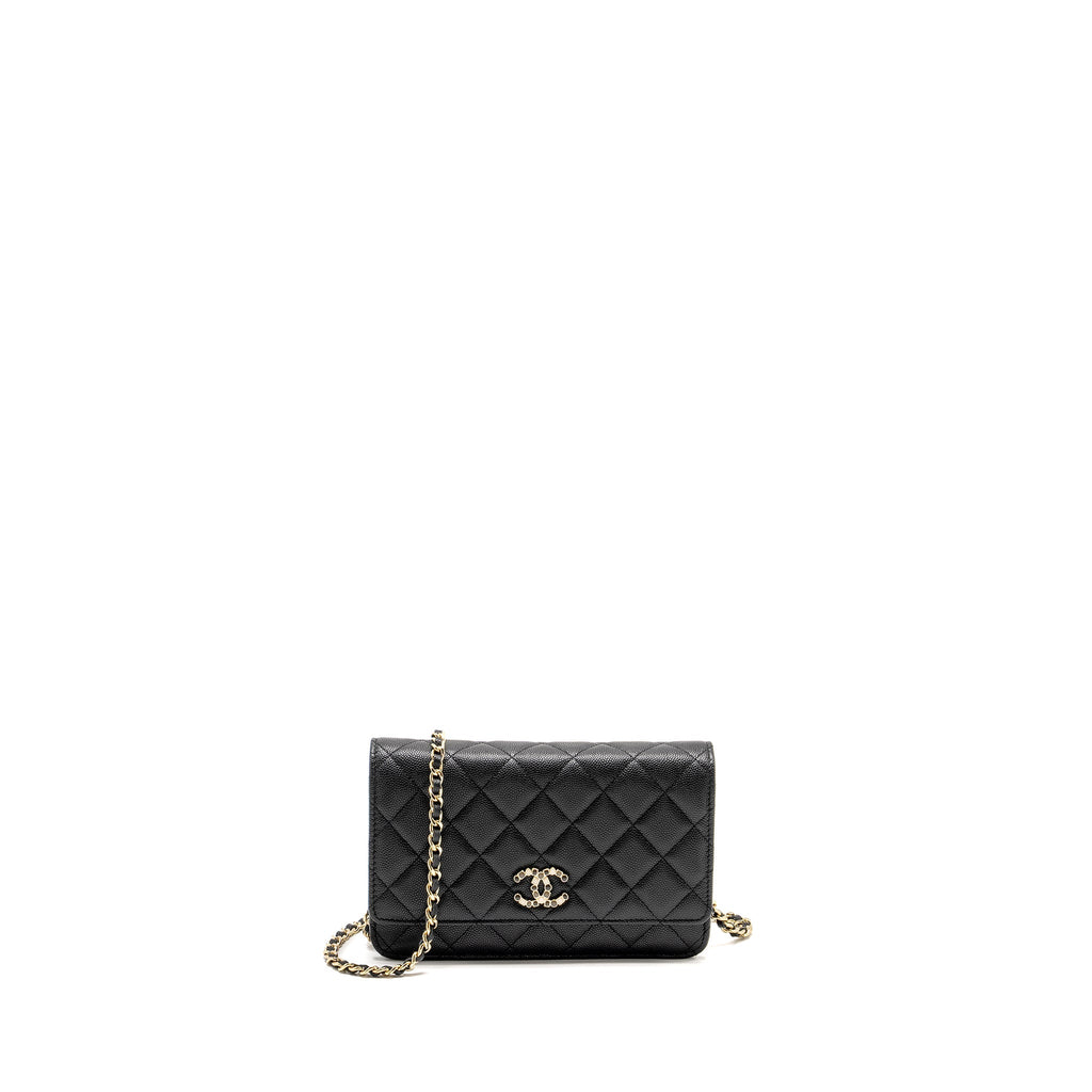 Chanel Detailed CC Logo Wallet on Chain Caviar Black L (Microchip)