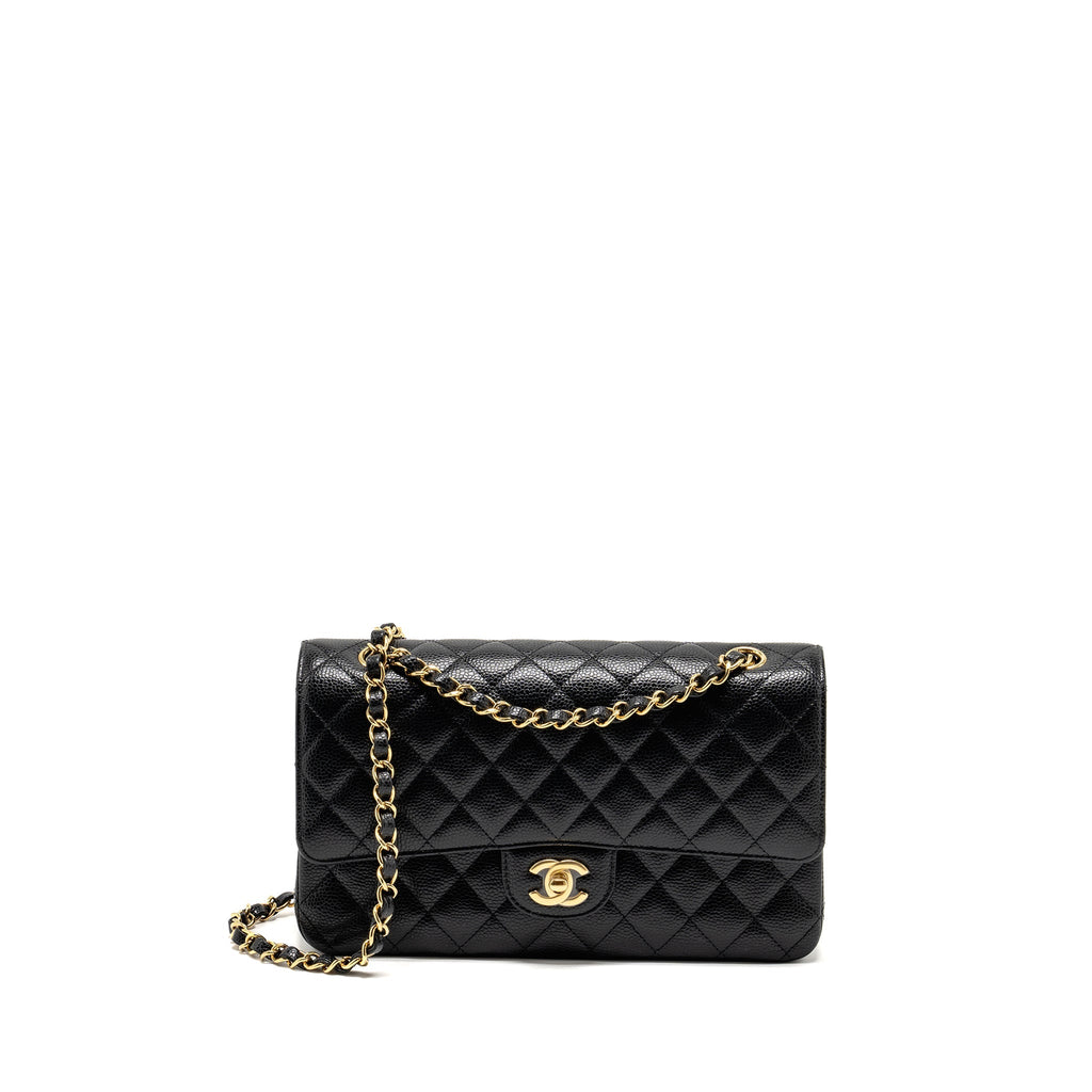 CHANEL Medium Classic Double Flap Bag Caviar Black  (Microchip)