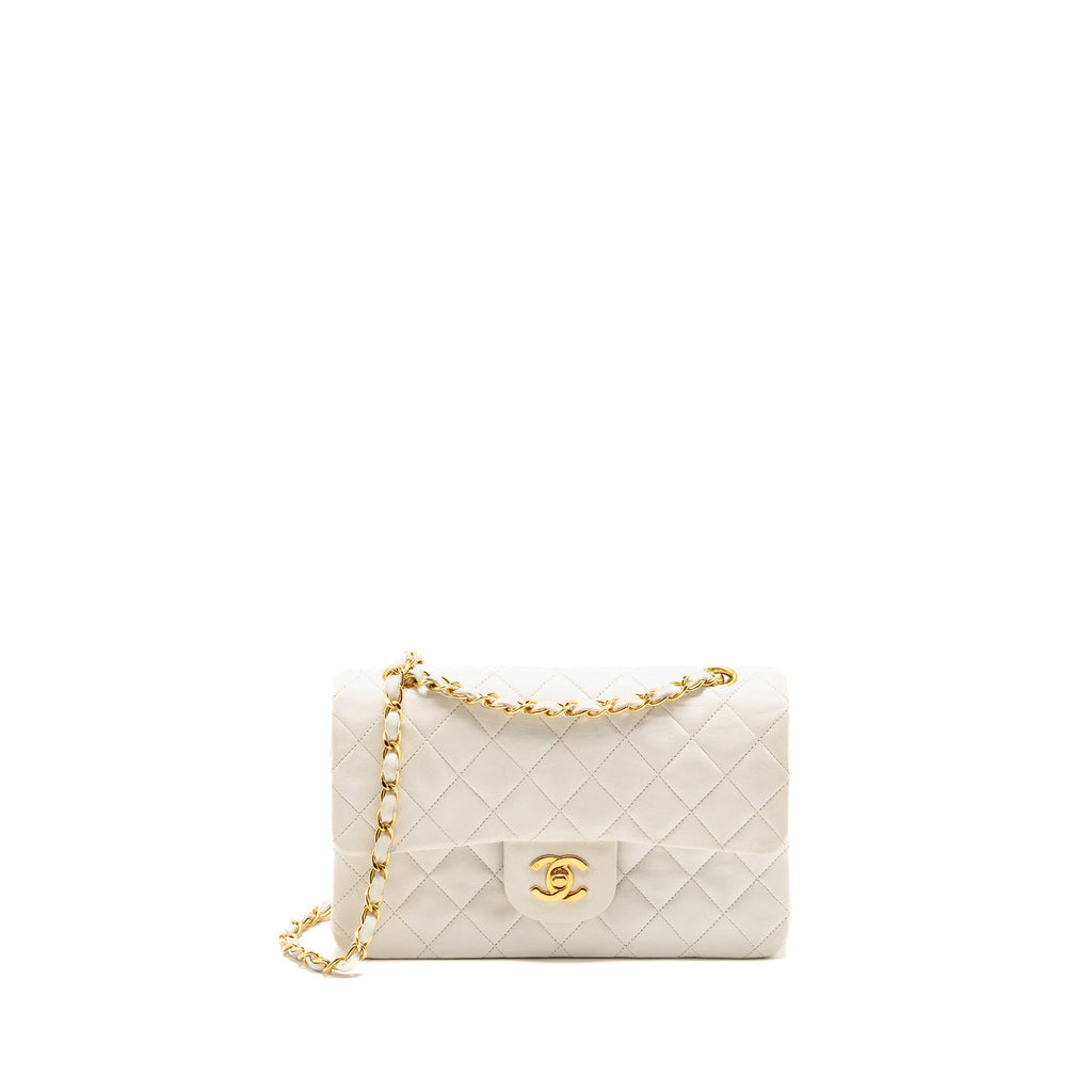 Chanel Vintage Small Classic Double Flap Bag Lambskin White