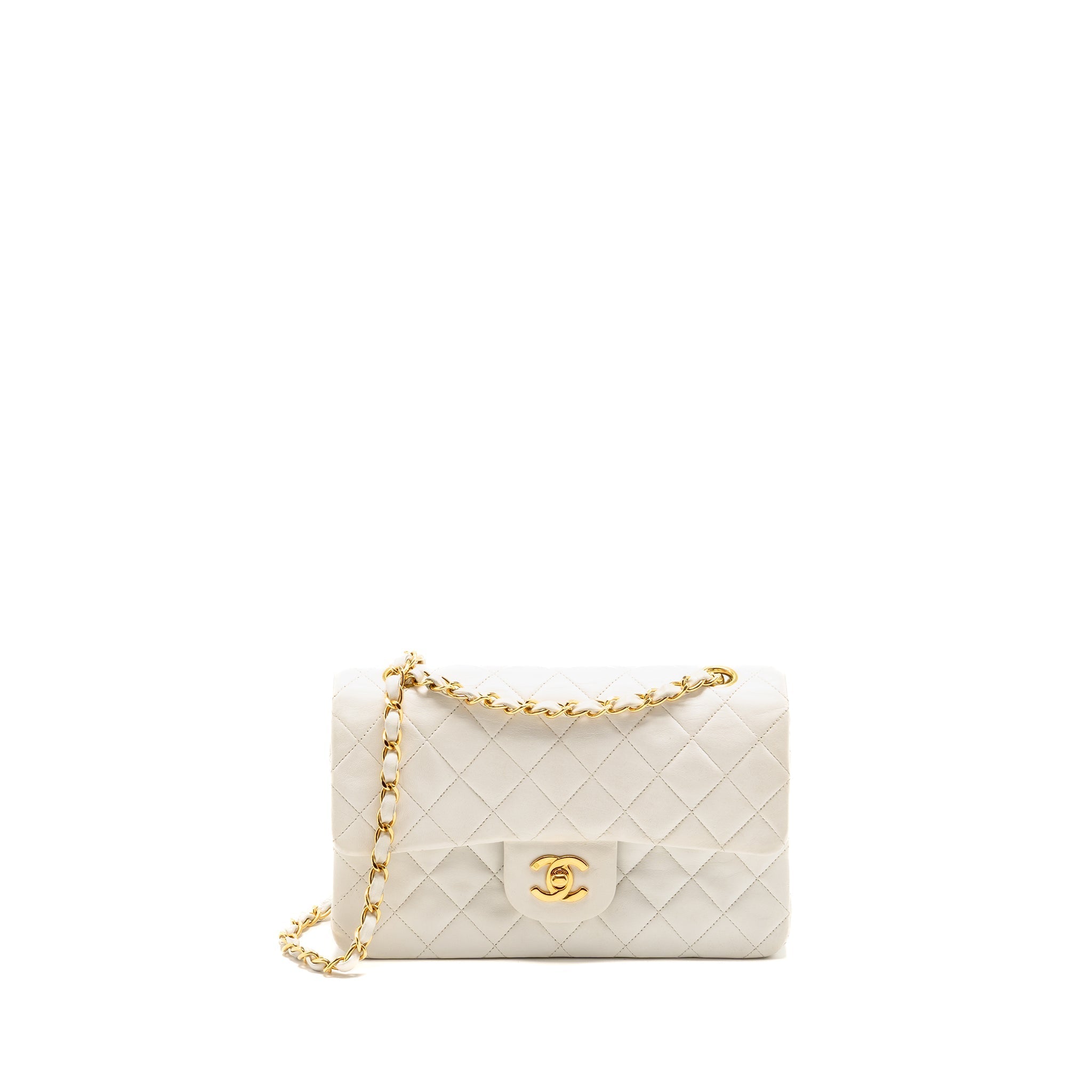 Chanel Vintage Small Classic Double Flap Bag Lambskin White