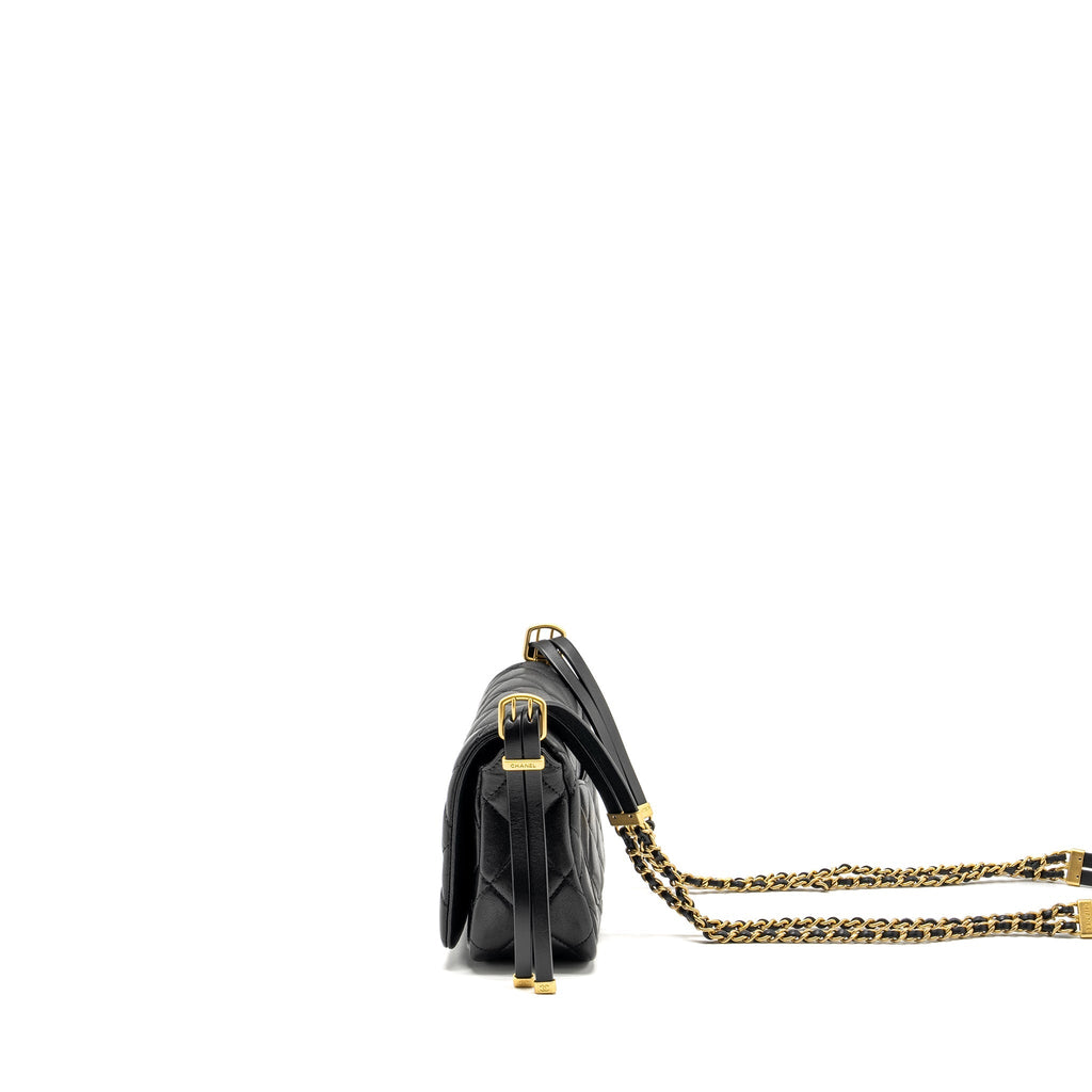 Chanel 23B Detail Chains Quilted Flap Bag Lambskin Black (Microchip)