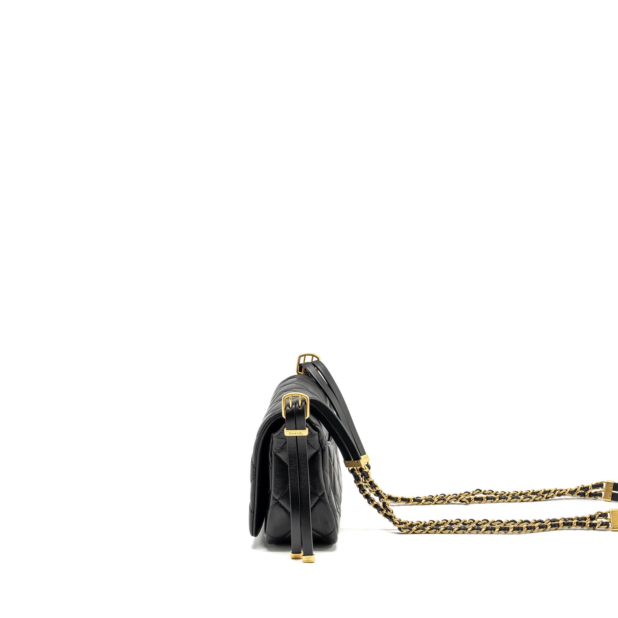 Chanel 23B Detail Chains Quilted Flap Bag Lambskin Black (Microchip)