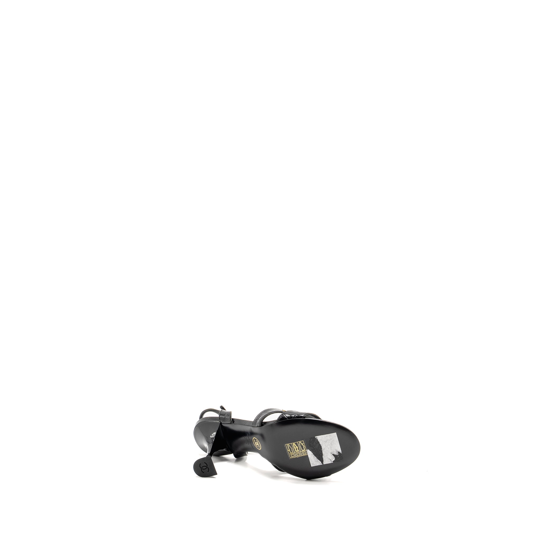 Chanel Size 36 CC Sandals Matte Crocodile-Embossed Calfskin Black