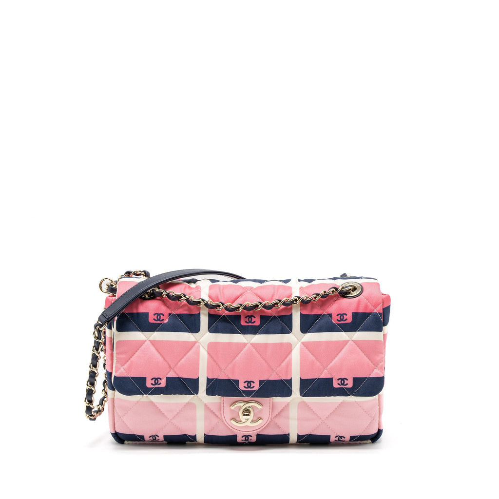 Chanel CC Logo Printed Flap Bag Fabric Multicolour L (Microchip)