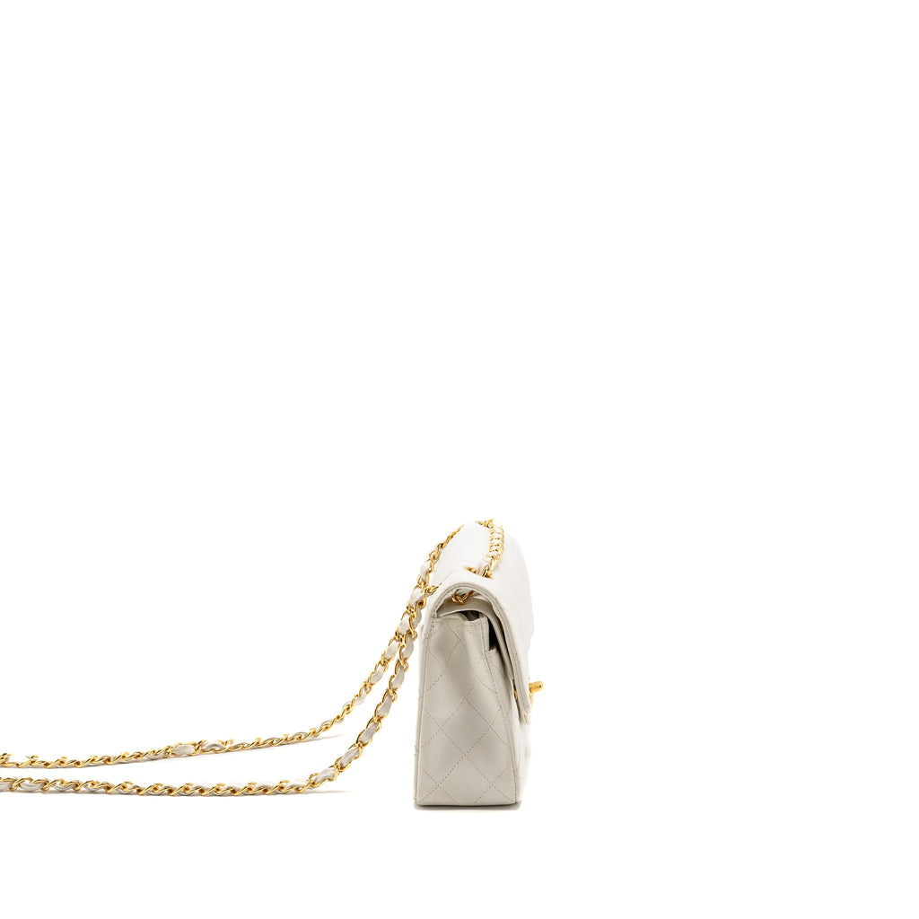 Chanel Vintage Small Classic Double Flap Bag Lambskin White