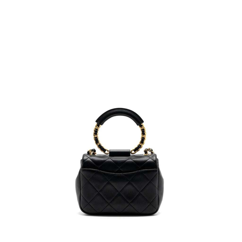 Chanel CIRCULAR HANDLE QUILTED FLAP BAG LAMBSKIN BLACK BRUSHED