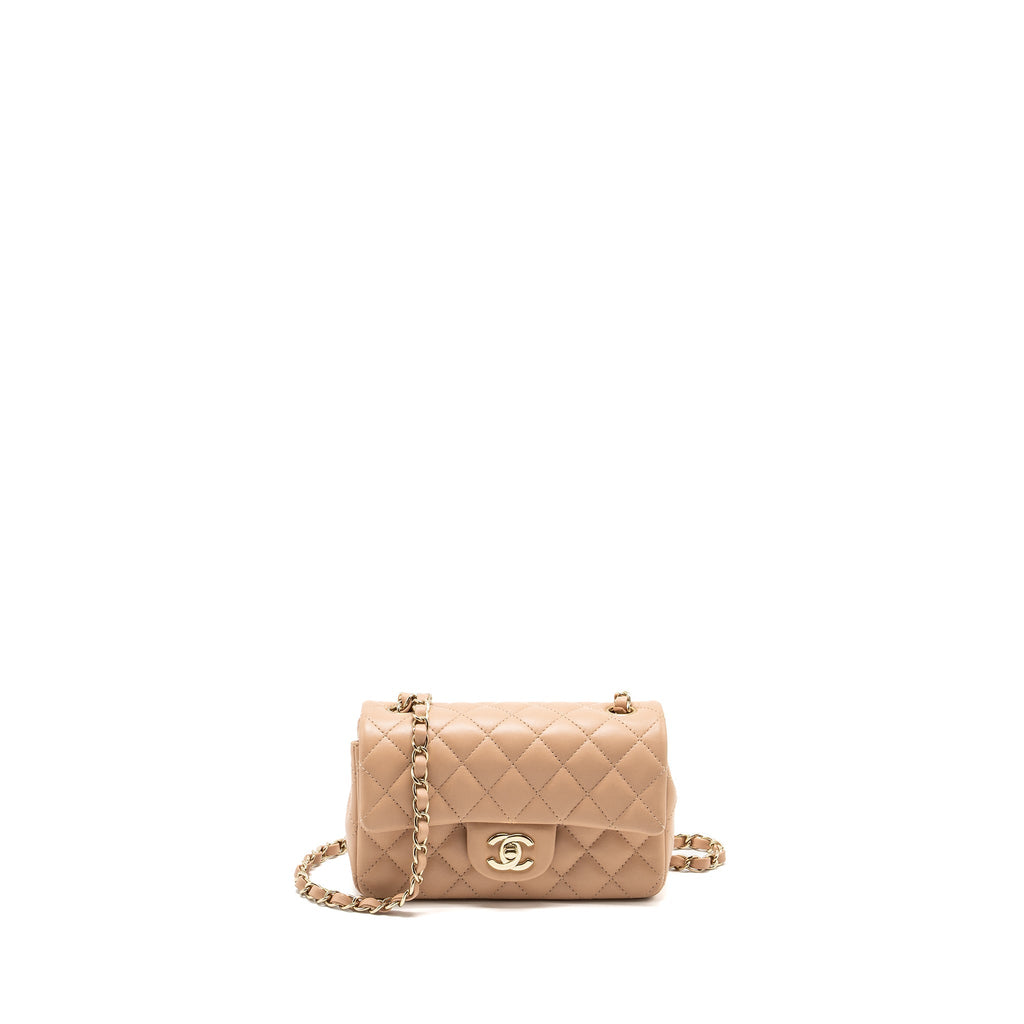 Chanel Mini Rectangular Flap Bag Lambskin Light Beige L (microchip)