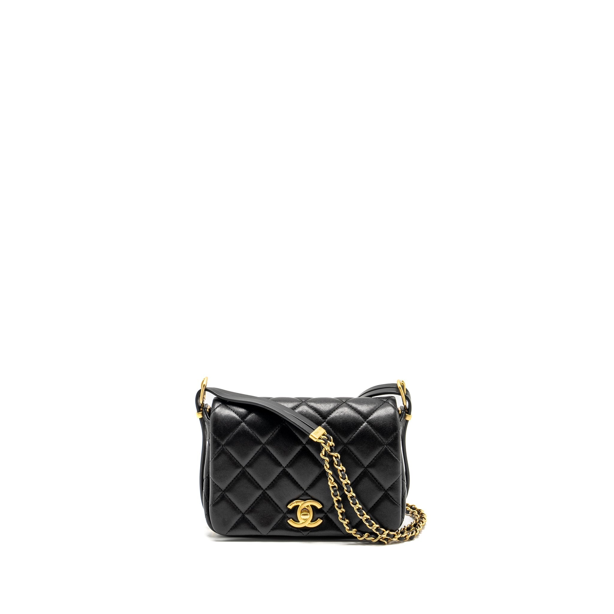 Chanel 23B Detail Chains Quilted Flap Bag Lambskin Black (Microchip)
