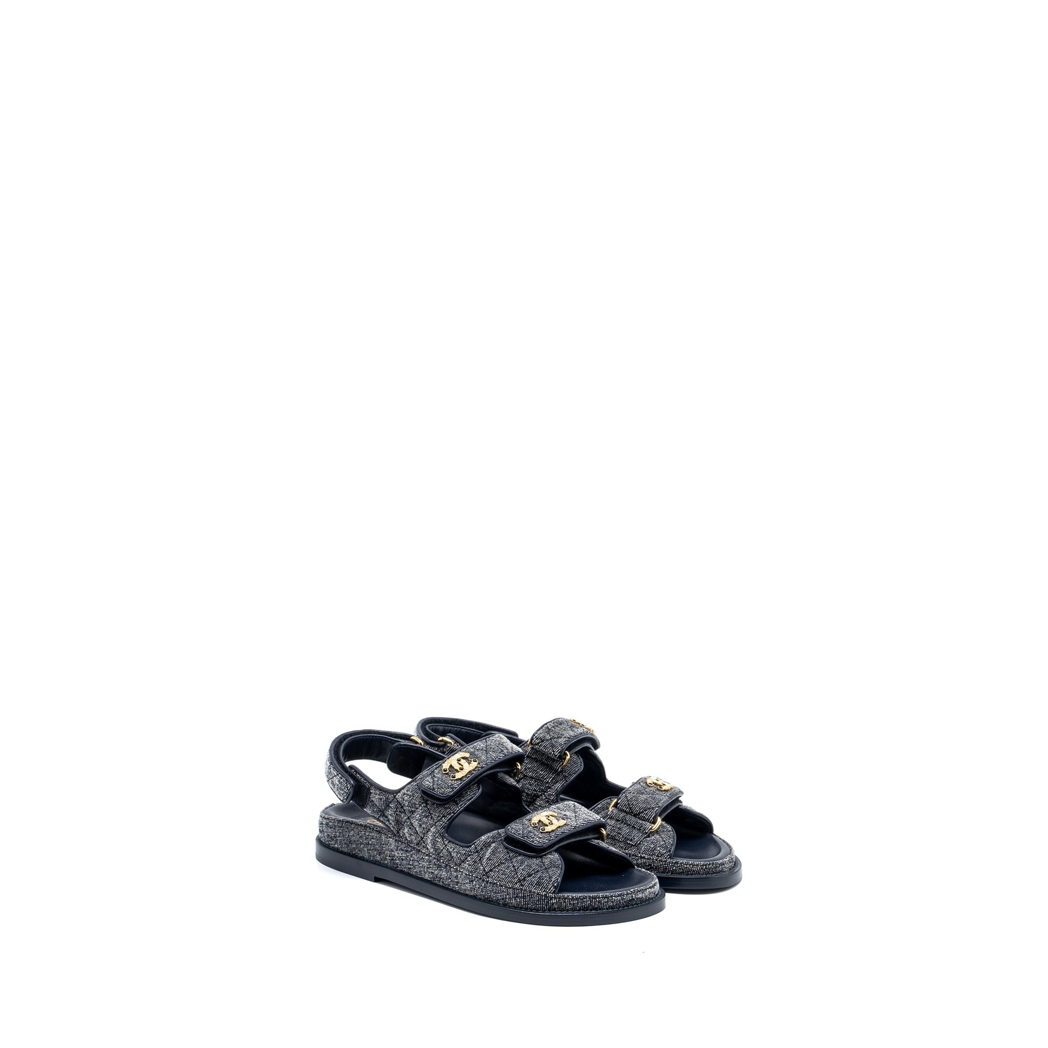 Chanel Size 36.5 Dad Sandals Denim Grey Multicolour Hardware