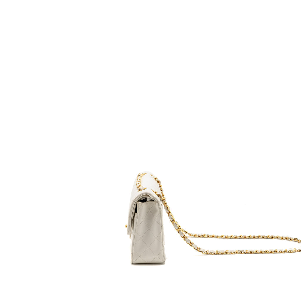 Chanel Vintage Small Classic Double Flap Bag Lambskin White