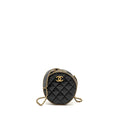 CHANEL Round Vanity With Chain Lambskin Black  (Microchip)