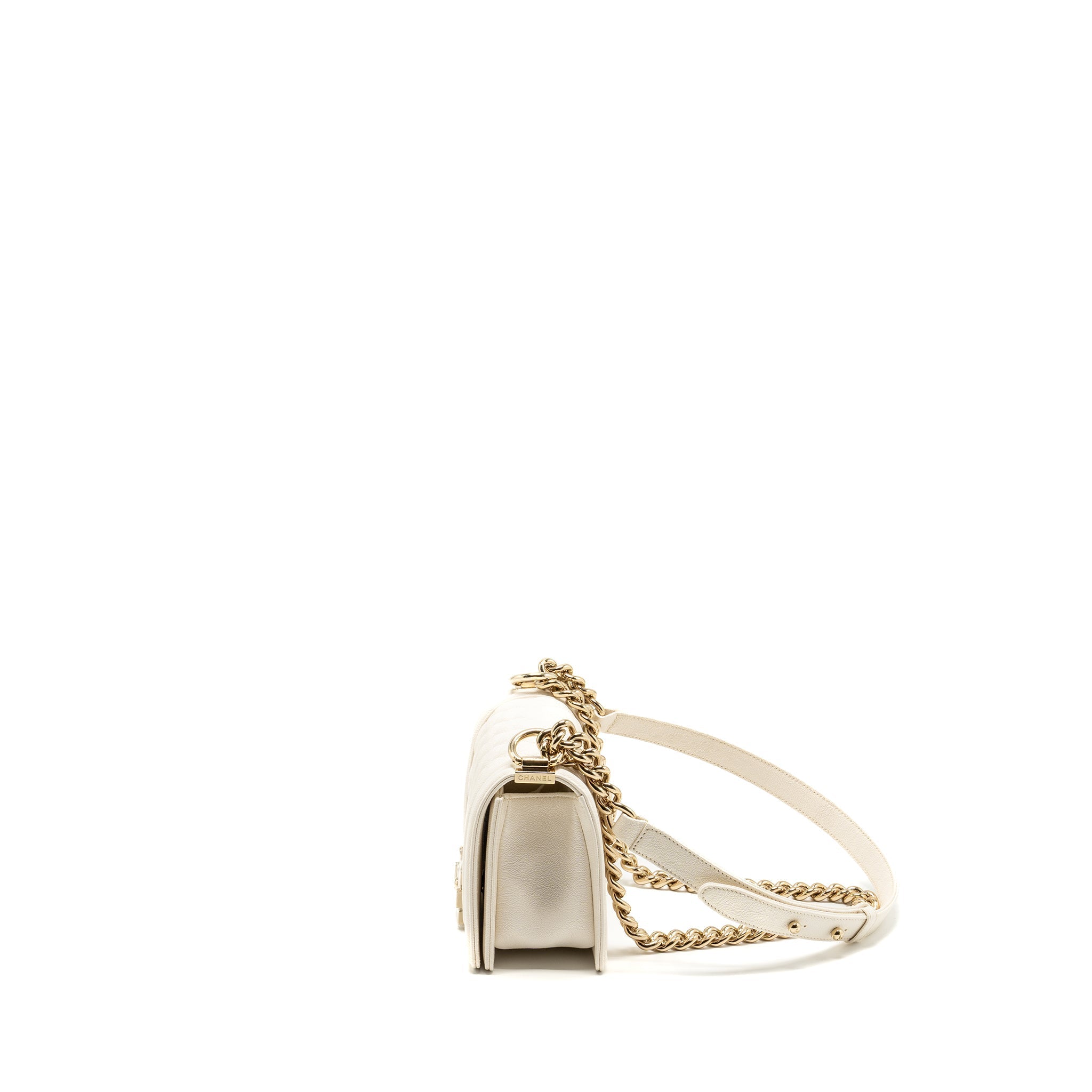 Chanel Small Boy Bag caviar white L