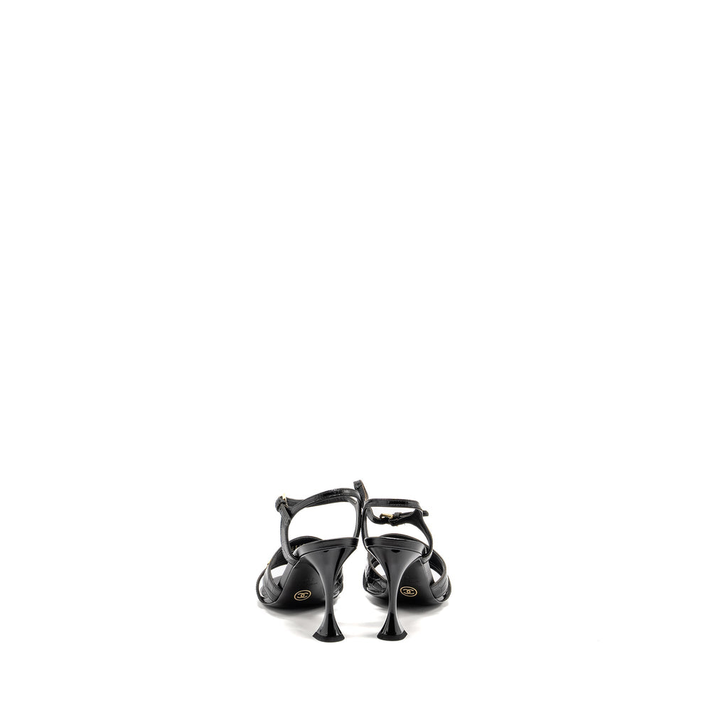 Chanel Size 36 CC Sandals Matte Crocodile-Embossed Calfskin Black