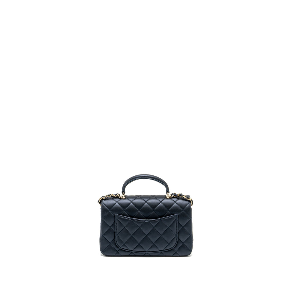 Chanel Top handle mini rectangular flap bag lambskin navy L (microchip)