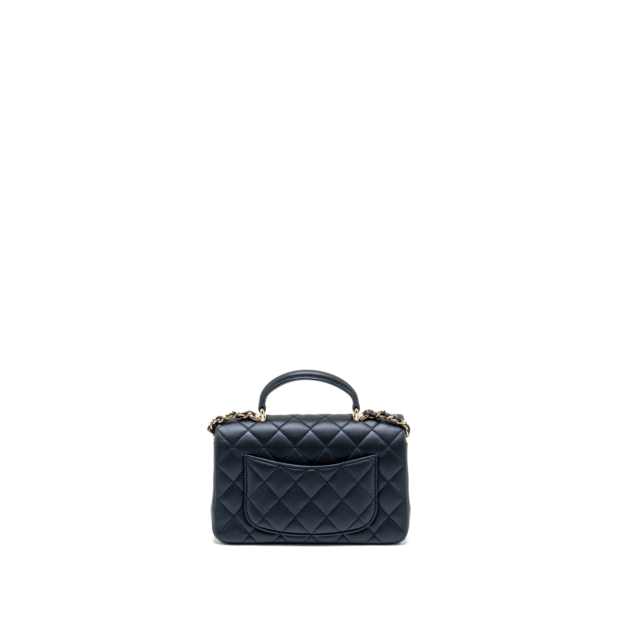 Chanel Top handle mini rectangular flap bag lambskin navy L (microchip)