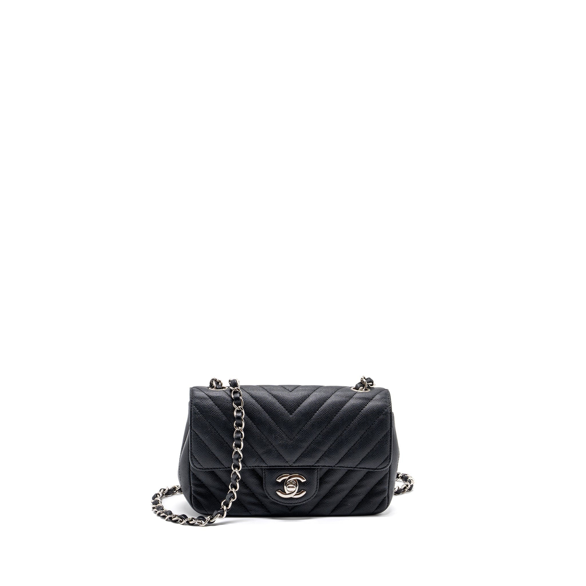Chanel Mini Rectangular Flap Bag Chevron Caviar Black