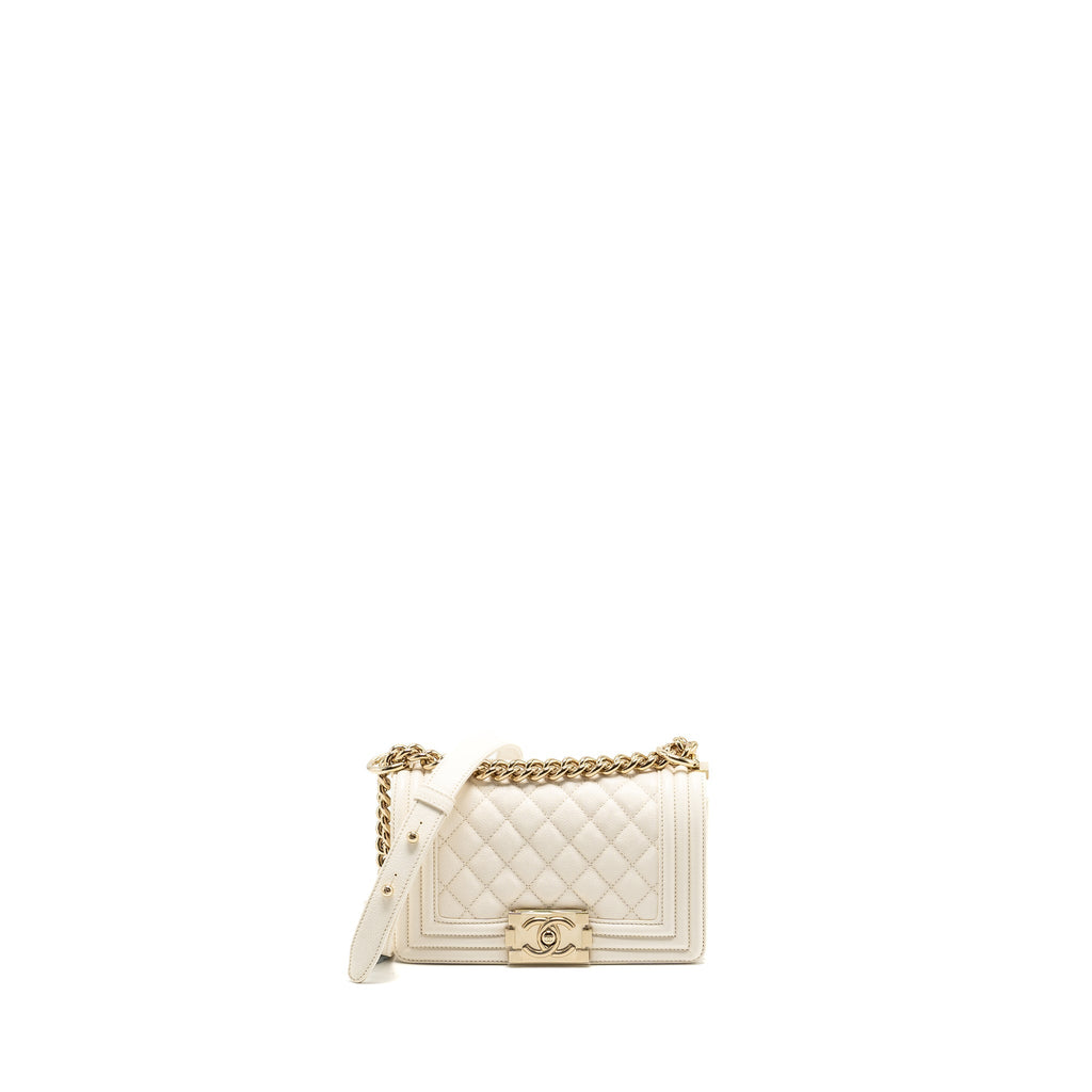 Chanel Small Boy Bag caviar white L