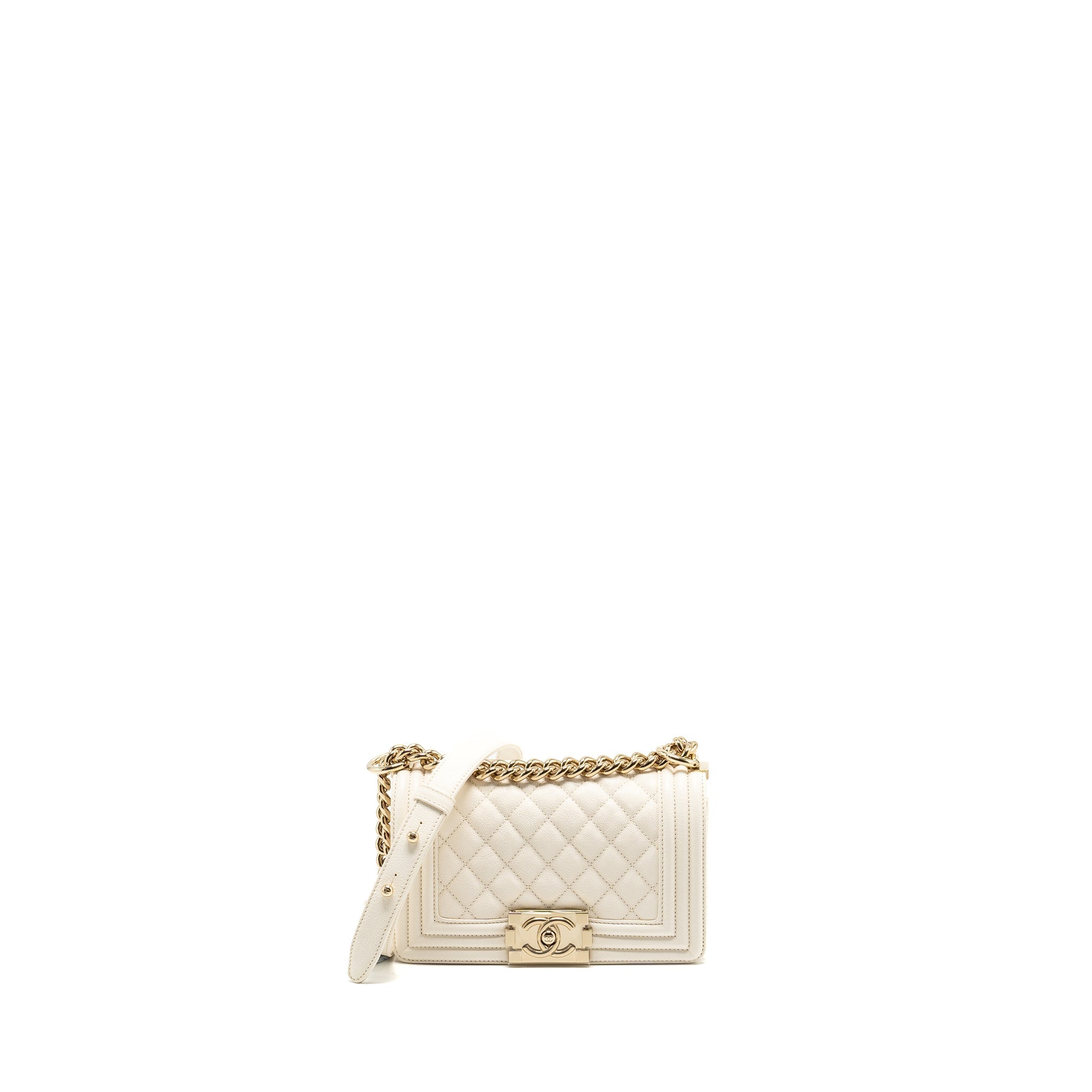 Chanel Small Boy Bag caviar white L